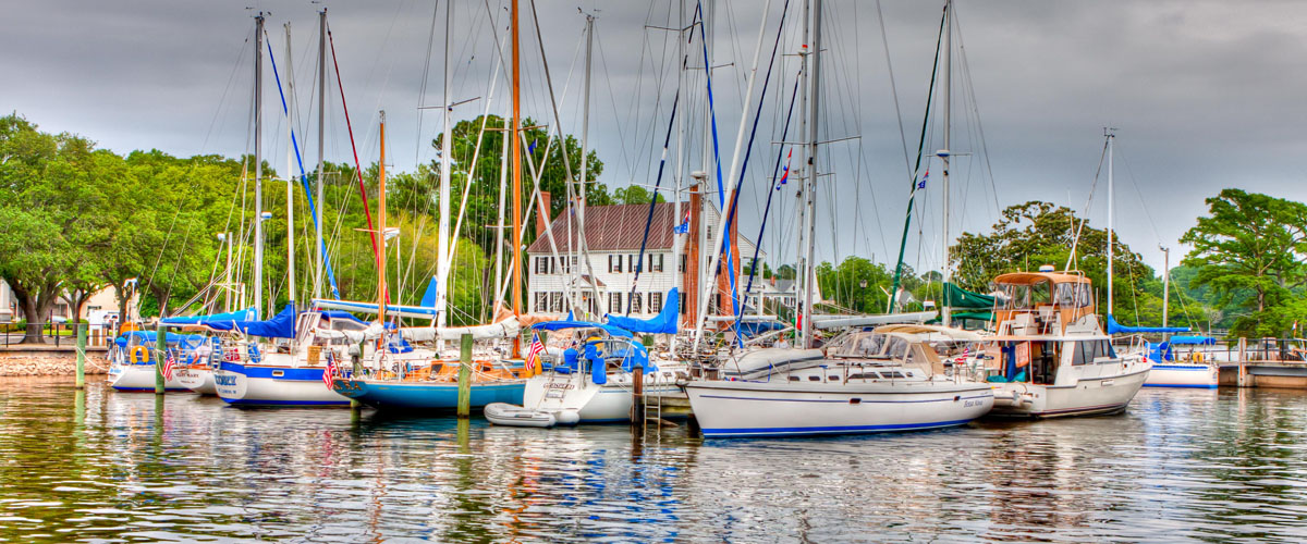 Sailboats docked in Edenton, NC