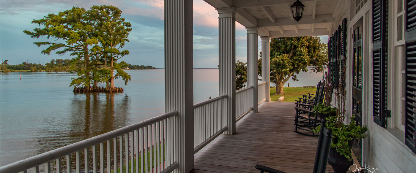 Front porch overlooking water in Edenton, NC