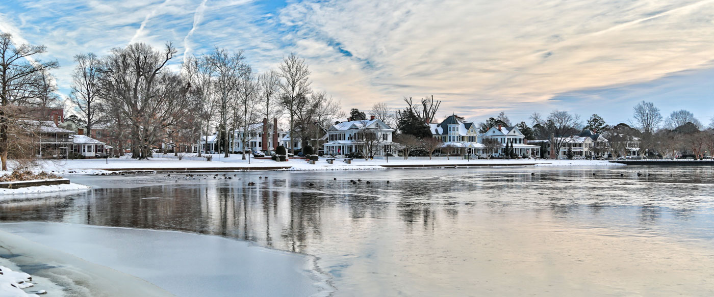 Frozen waterfront in Edenton, NC